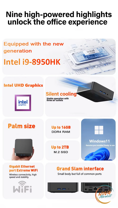 Mini PC Intel Core i9/i3 con Windows 11 Pro e SSD