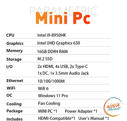 Mini PC Intel Core i9/i3 con Windows 11 Pro e SSD