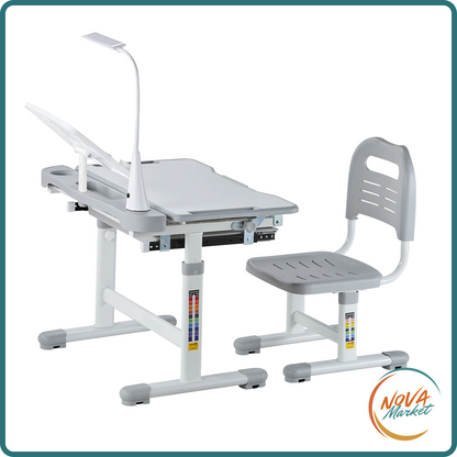 Set Scrivania e Sedia per Bambini con Lampada Regolabile