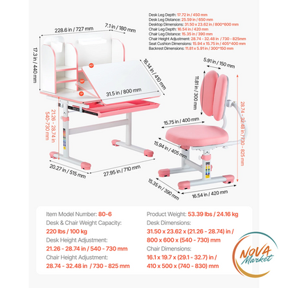 Set Scrivania e Sedia per Bambini con Lampada Regolabile