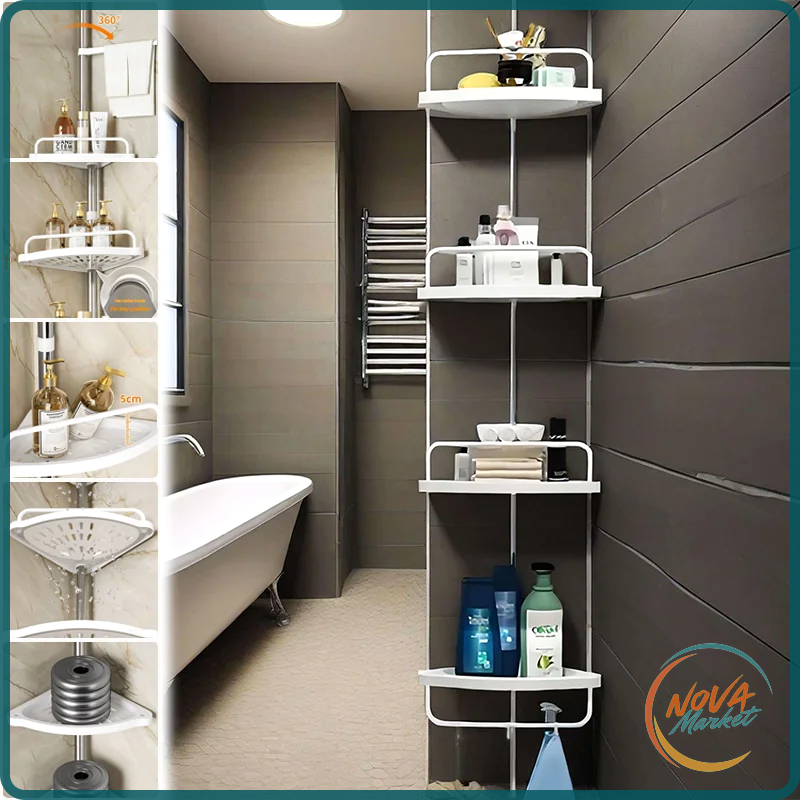 Scaffale angolare bagno a 4 livelli senza foratura