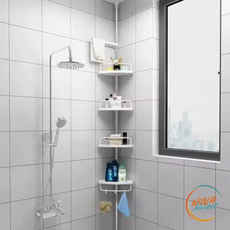 Scaffale angolare bagno a 4 livelli senza foratura