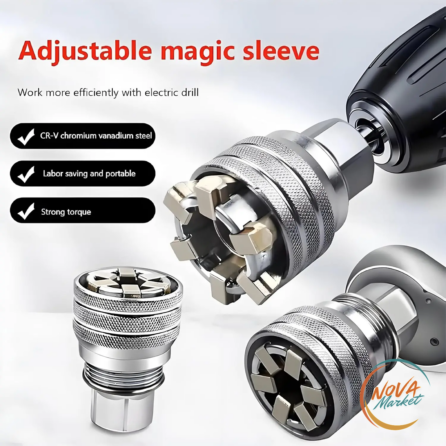 Chiave a bussola universale 10-19 mm con adattatore 3/8"