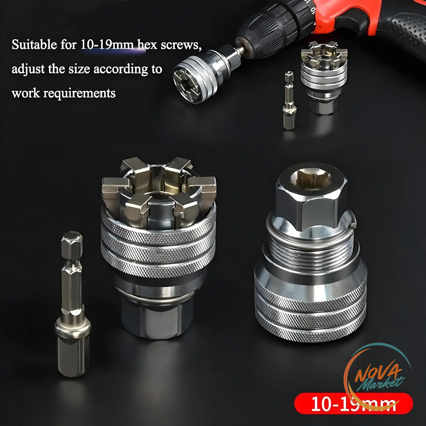 Chiave a bussola universale 10-19 mm con adattatore 3/8"