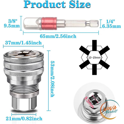 Chiave a bussola universale 10-19 mm con adattatore 3/8"