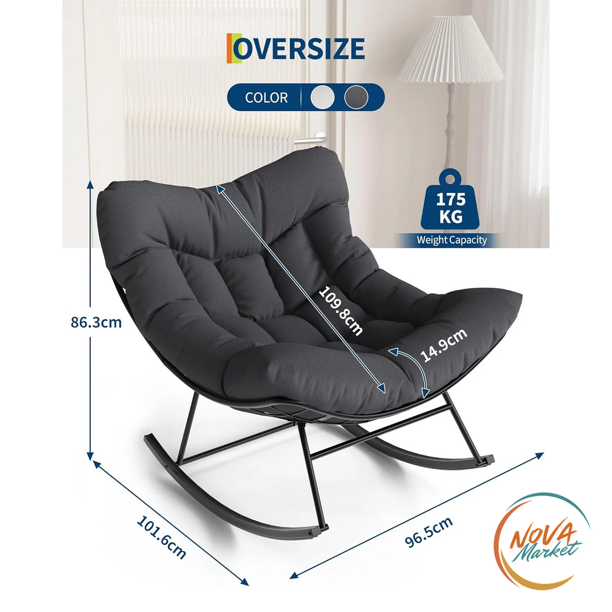 Sedia a dondolo da esterno Papasan con cuscino