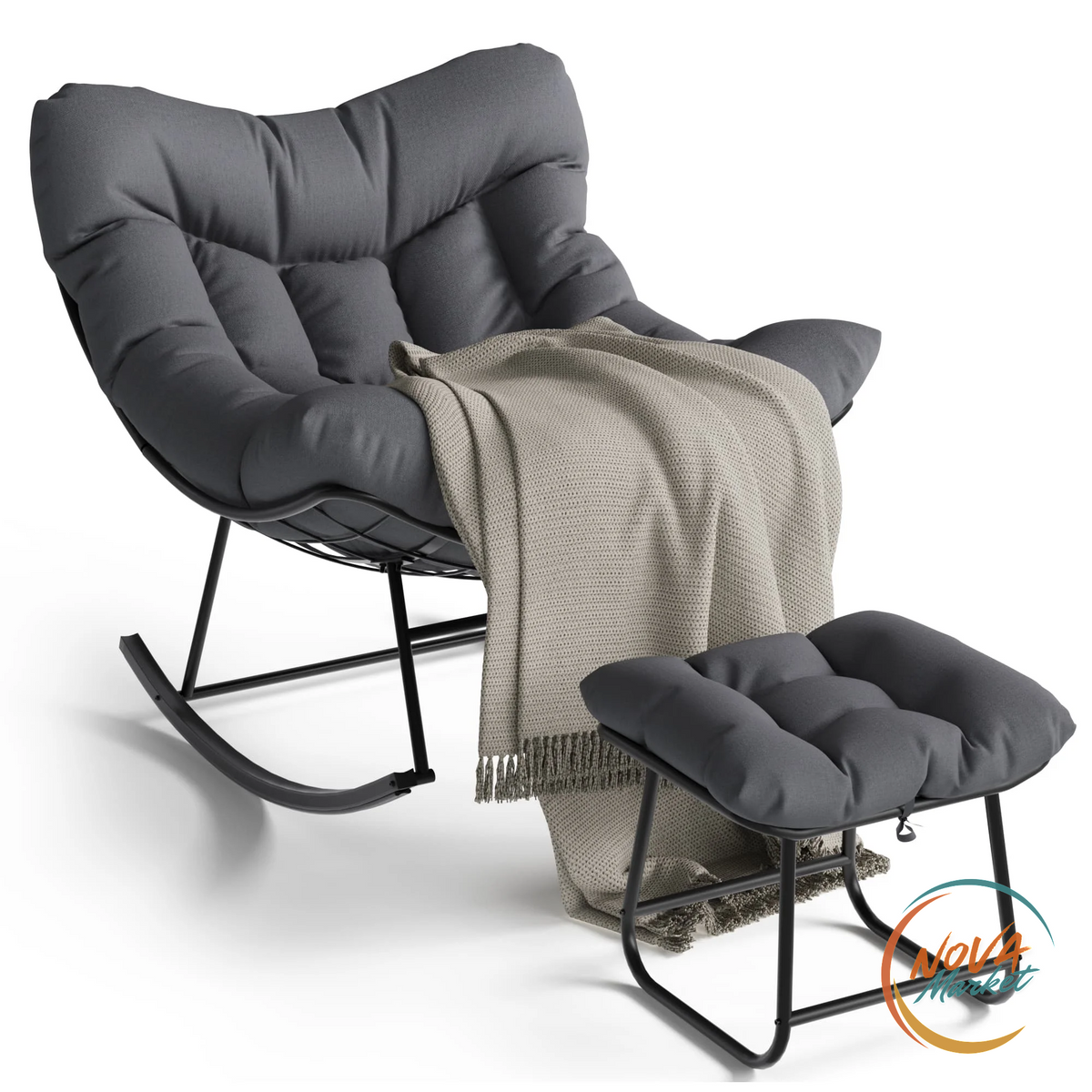 Sedia a dondolo da esterno Papasan con cuscino