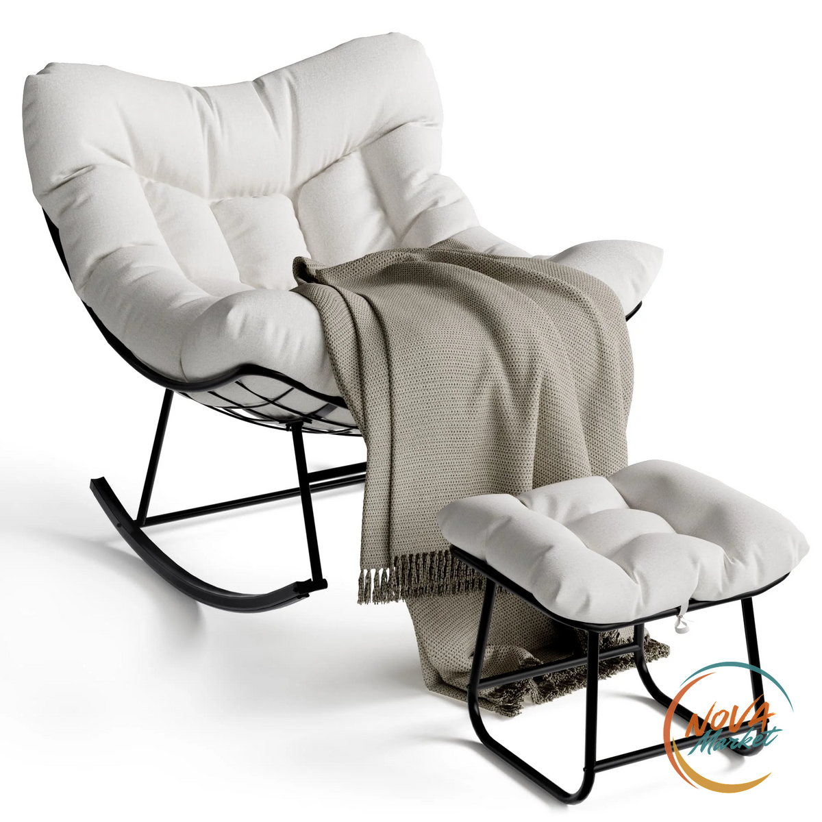 Sedia a dondolo da esterno Papasan con cuscino