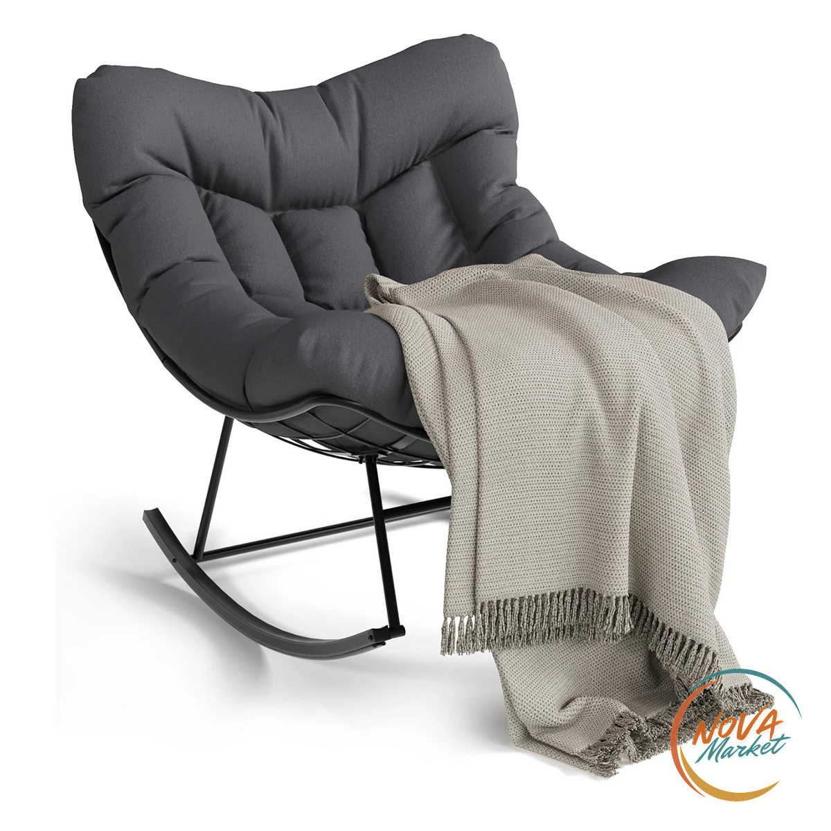 Sedia a dondolo da esterno Papasan con cuscino