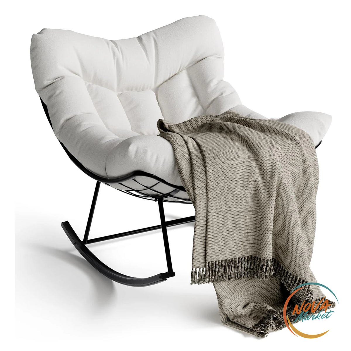 Sedia a dondolo da esterno Papasan con cuscino