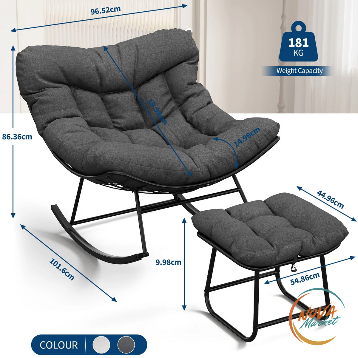 Sedia a dondolo da esterno Papasan con cuscino