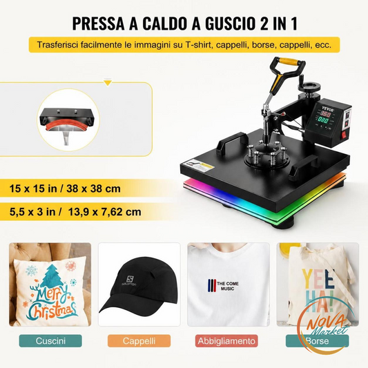 Pressa a caldo 2 in 1 38x38 cm per sublimazione