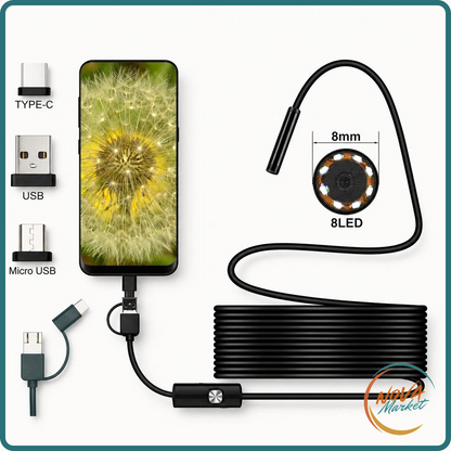 Endoscopio USB 1080P con LED e cavo flessibile