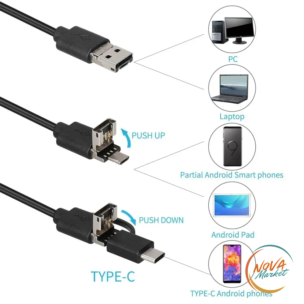 Endoscopio USB 1080P con LED e cavo flessibile