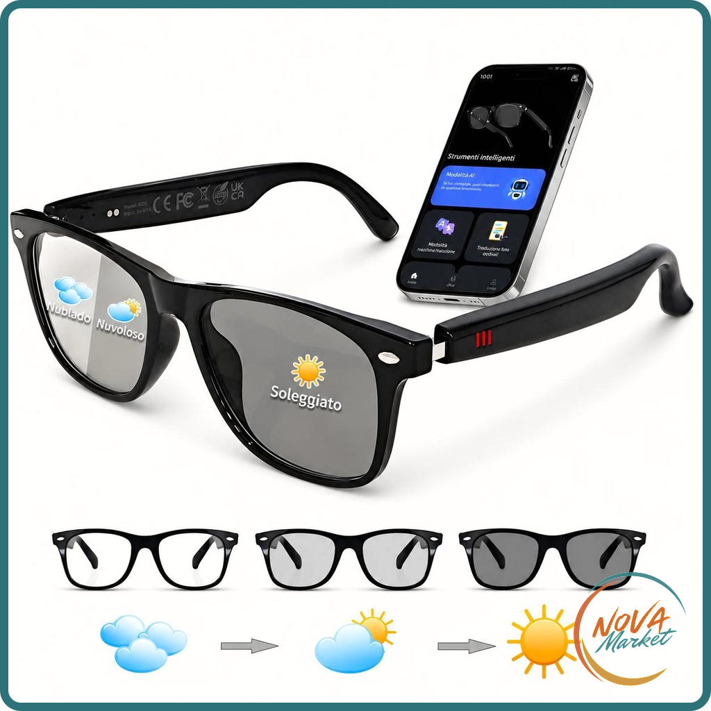 Occhiali Smart con Traduzione AI e Lenti Fotocromatiche