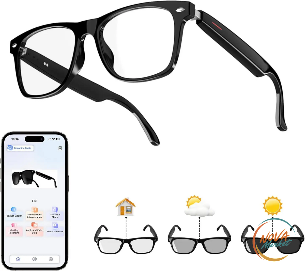 Occhiali Smart con Traduzione AI e Lenti Fotocromatiche