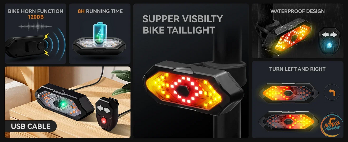 Fanale Posteriore Bici LED con Frecce e Telecomando
