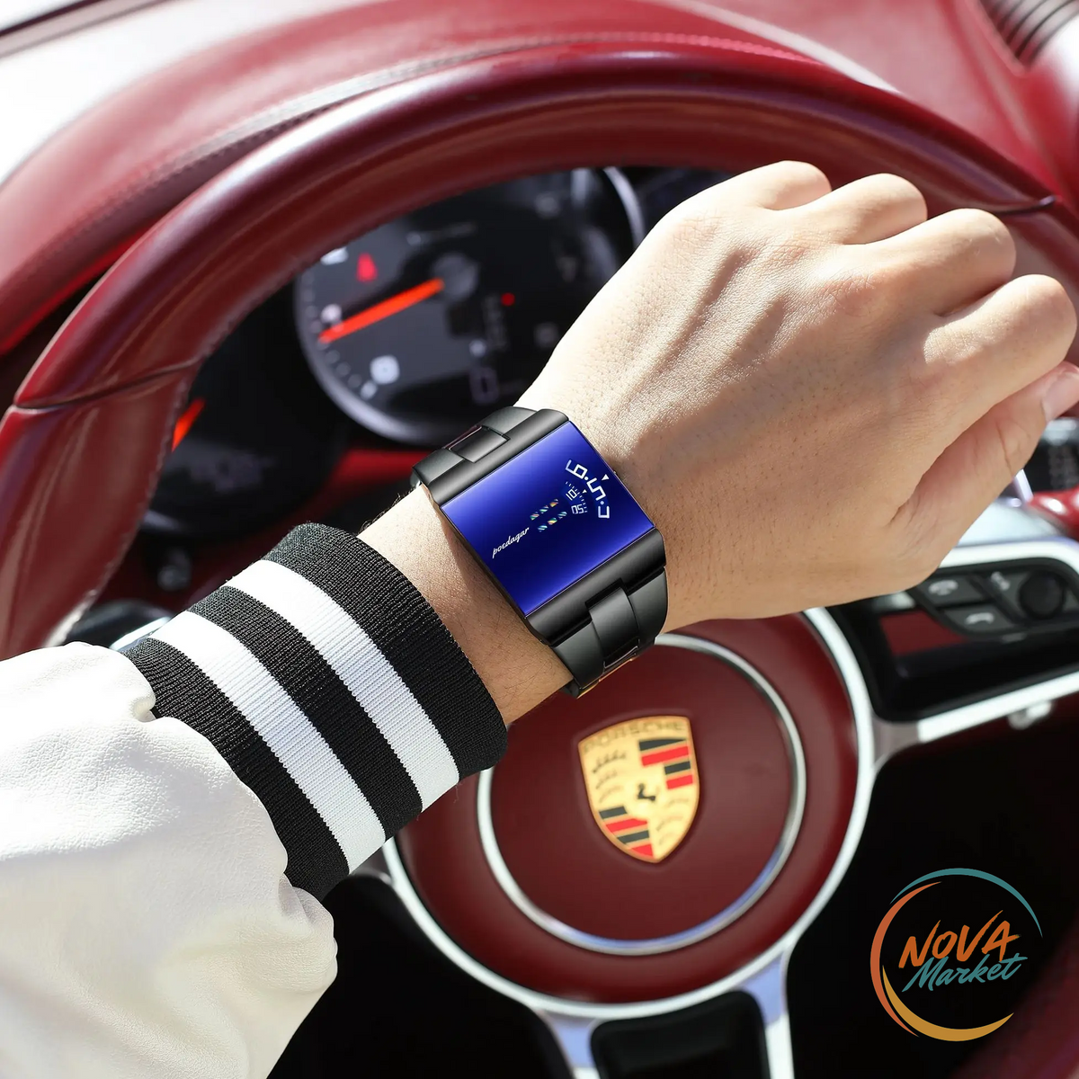 Orologio da uomo rettangolare al quarzo con cinturino in acciaio