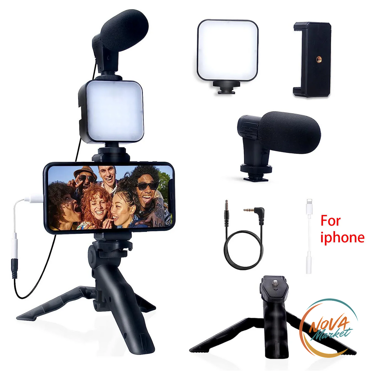 Kit Vlogging Smartphone con Treppiede, Microfono e Luce
