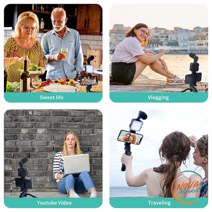 Kit Vlogging Smartphone con Treppiede, Microfono e Luce