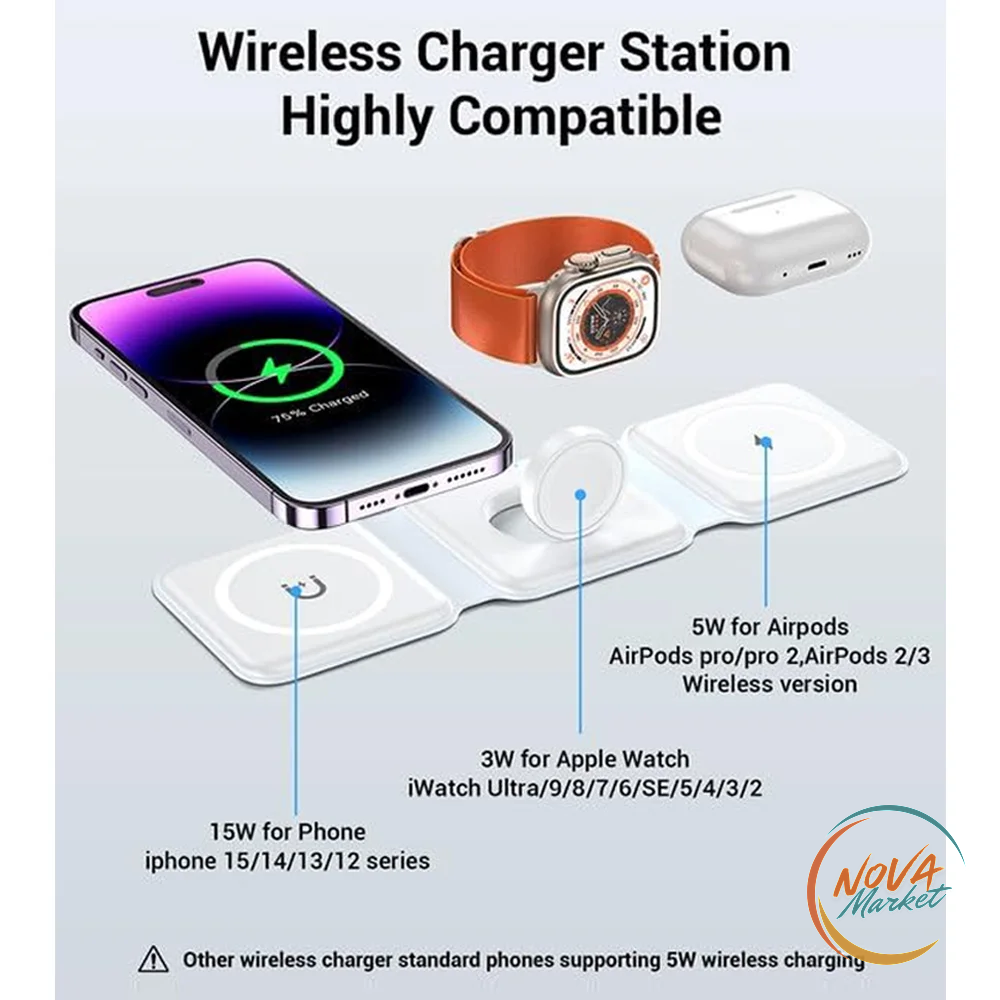 Stazione di Ricarica Wireless 3 in 1 Magnetica