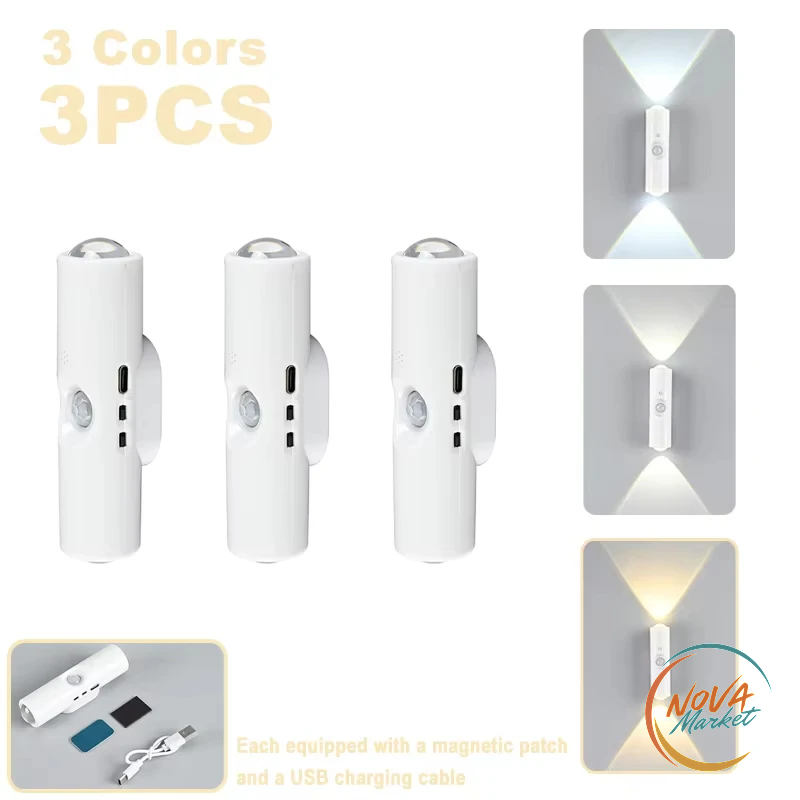 Luce notturna LED con sensore di movimento, RGB ricaricabile