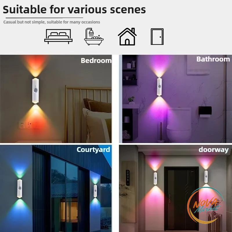 Luce notturna LED con sensore di movimento, RGB ricaricabile