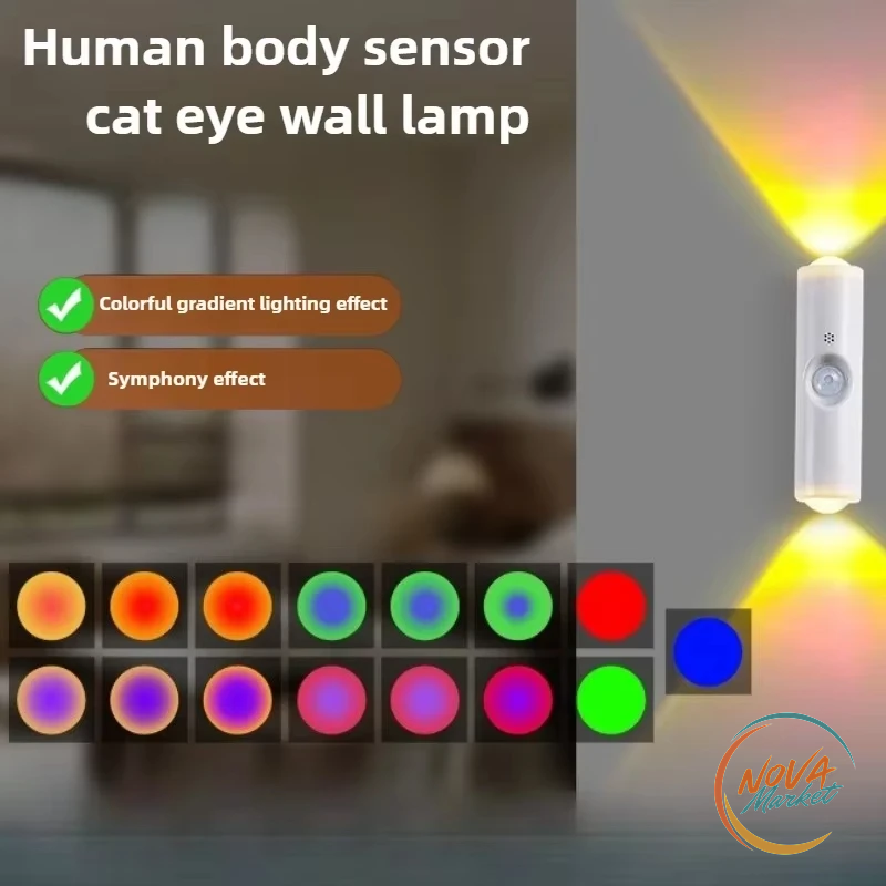 Luce notturna LED con sensore di movimento, RGB ricaricabile