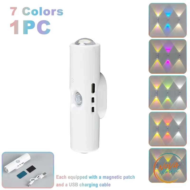 Luce notturna LED con sensore di movimento, RGB ricaricabile