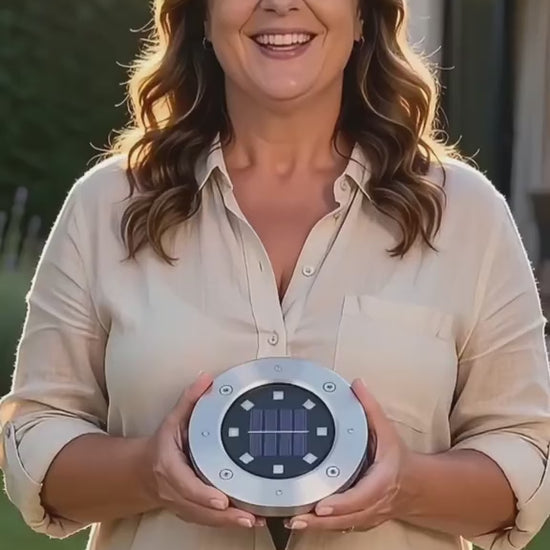Video 4 Pezzi Luci Solari Interrate a Disco 8LED | Acciaio Inox, Impermeabile, per Esterni | Luce da Giardino, Vialetto, Terrazzo