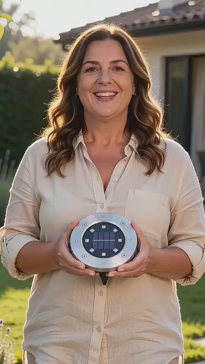 Video 4 Pezzi Luci Solari Interrate a Disco 8LED | Acciaio Inox, Impermeabile, per Esterni | Luce da Giardino, Vialetto, Terrazzo