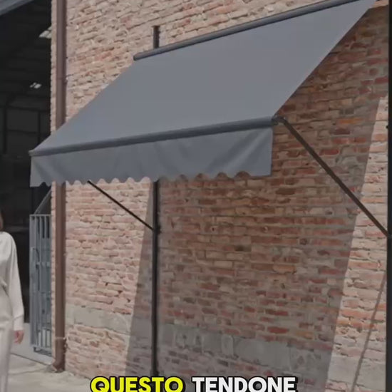Video Tenda da Sole Manuale con Manovella 350x120 cm Retrattile, Altezza Regolabile 200-300cm Senza Foratura per Balcone, Giardino